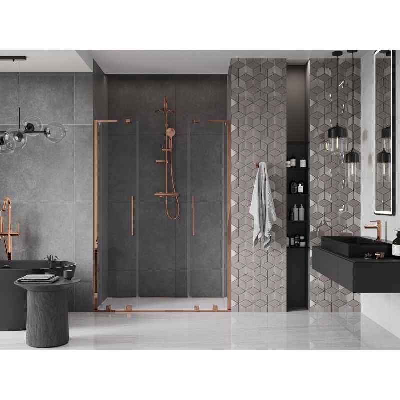 Mexen Velar L Duo porte de douche coulissantes 150 cm, transparentes, or rose - 871-150-003-02-60