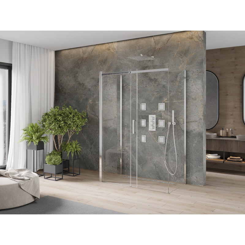 Mexen Omega-3S cabine de douche à 3 parois, coulissante 140 x 80 cm, transparent, chrome - 825-140-080-01-00-3S