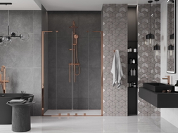 Mexen Velar L Duo porte de douche coulissantes 150 cm, transparentes, or rose - 871-150-003-02-60