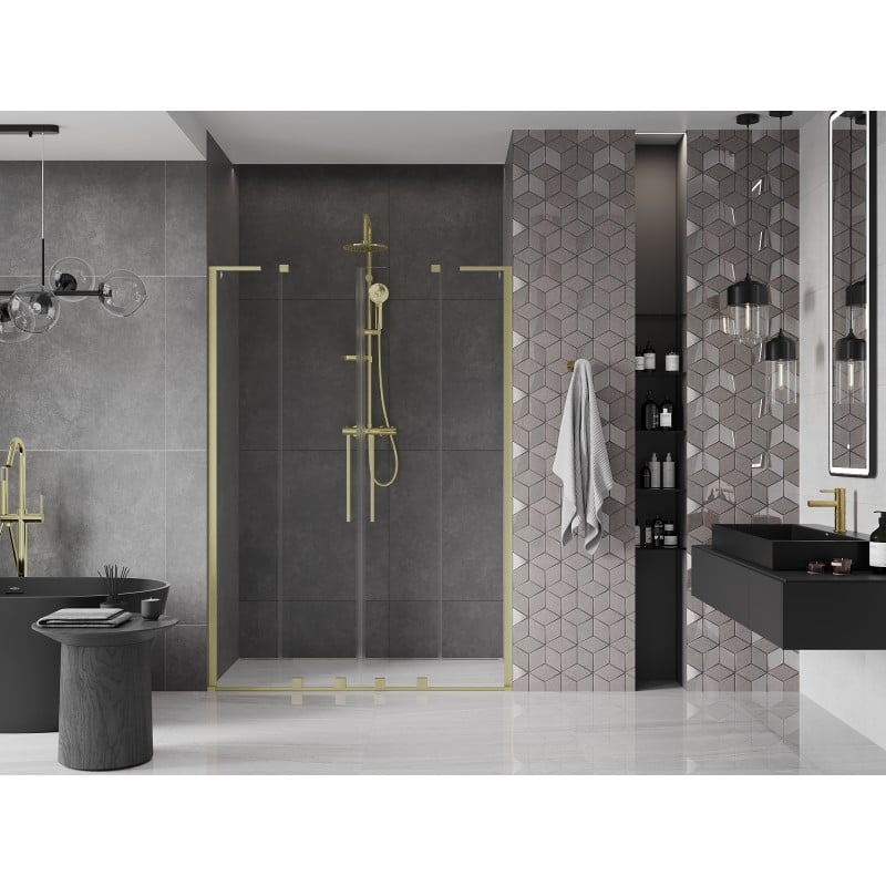Mexen Velar L Duo portes de douche coulissantes 160 cm, transparent, or brossé - 871-160-003-02-55