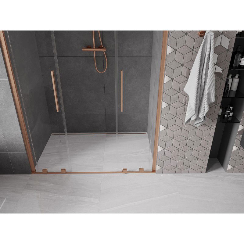 Mexen Velar L Duo porte de douche coulissantes 160 cm, transparent, cuivre brossé - 871-160-003-02-65