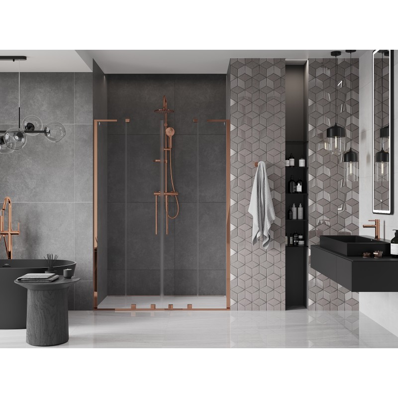 Mexen Velar L Duo porte de douche coulissante 140 cm, transparent, or rose - 871-140-003-02-60