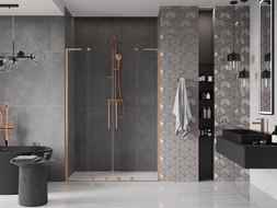 Mexen Velar L Duo porte de douche coulissante 140 cm, transparent, cuivre brossé - 871-140-003-02-65