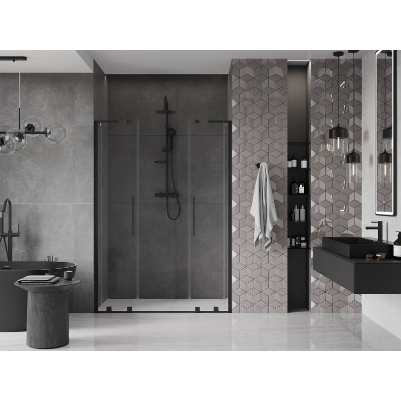 Mexen Velar L Duo porte de douche coulissante 140 cm, transparent, noir - 871-140-003-02-70