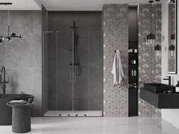 Mexen Velar L Duo porte de douche coulissante 140 cm, transparent, métal gun - 871-140-003-02-95