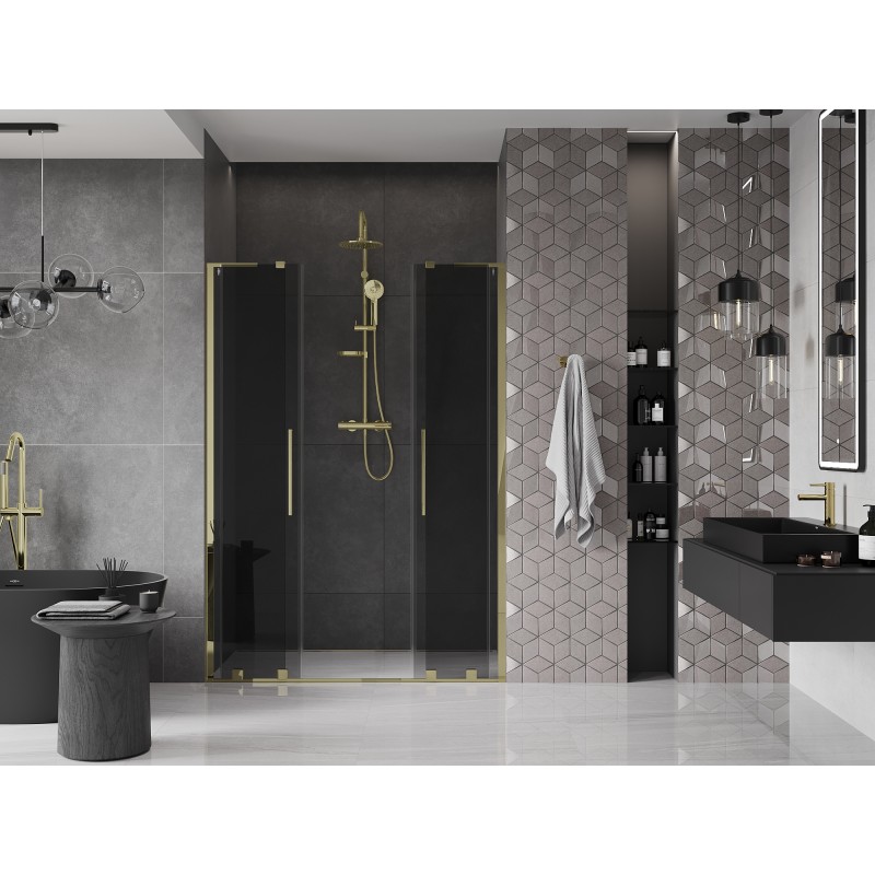Mexen Velar L Duo porte de douche coulissante 150 cm, graphite, or - 871-150-003-42-50