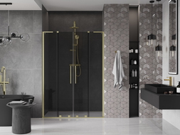 Mexen Velar L Duo portes de douche coulissantes 140 cm, graphite, or brossé - 871-140-003-42-55