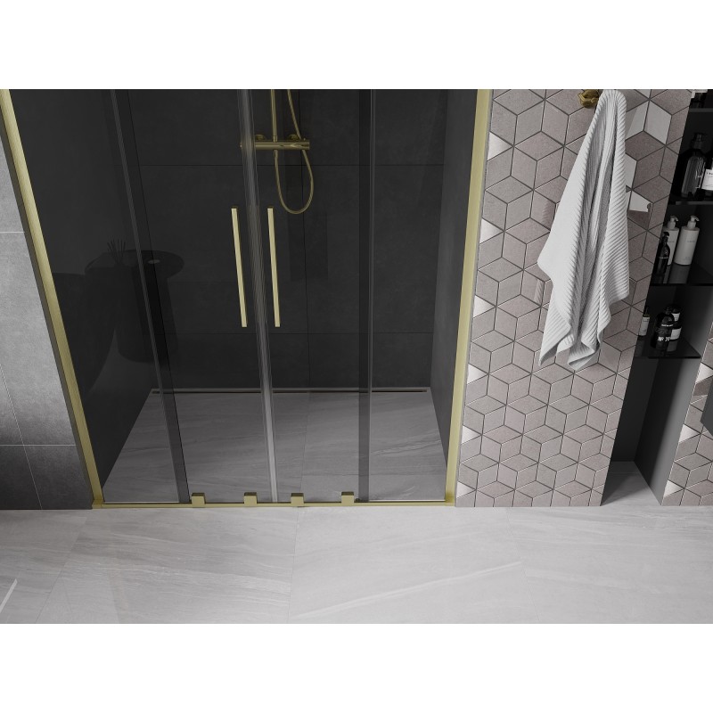 Mexen Velar L Duo portes de douche coulissantes 150 cm, graphite, or brossé - 871-150-003-42-55