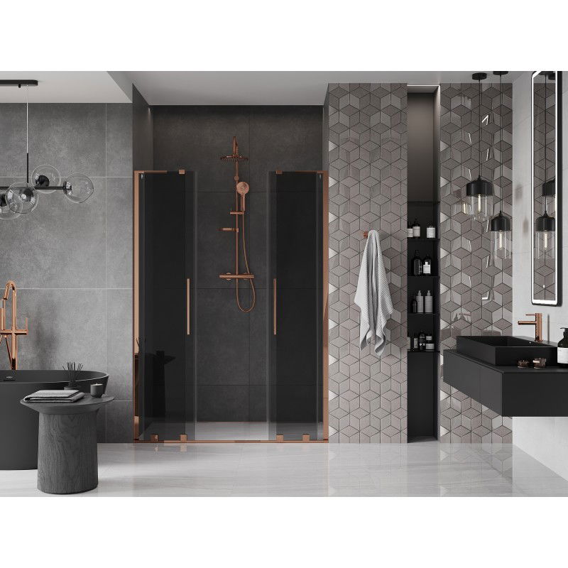 Mexen Velar L Duo portes de douche coulissantes 140 cm, graphite, or rose - 871-140-003-42-60