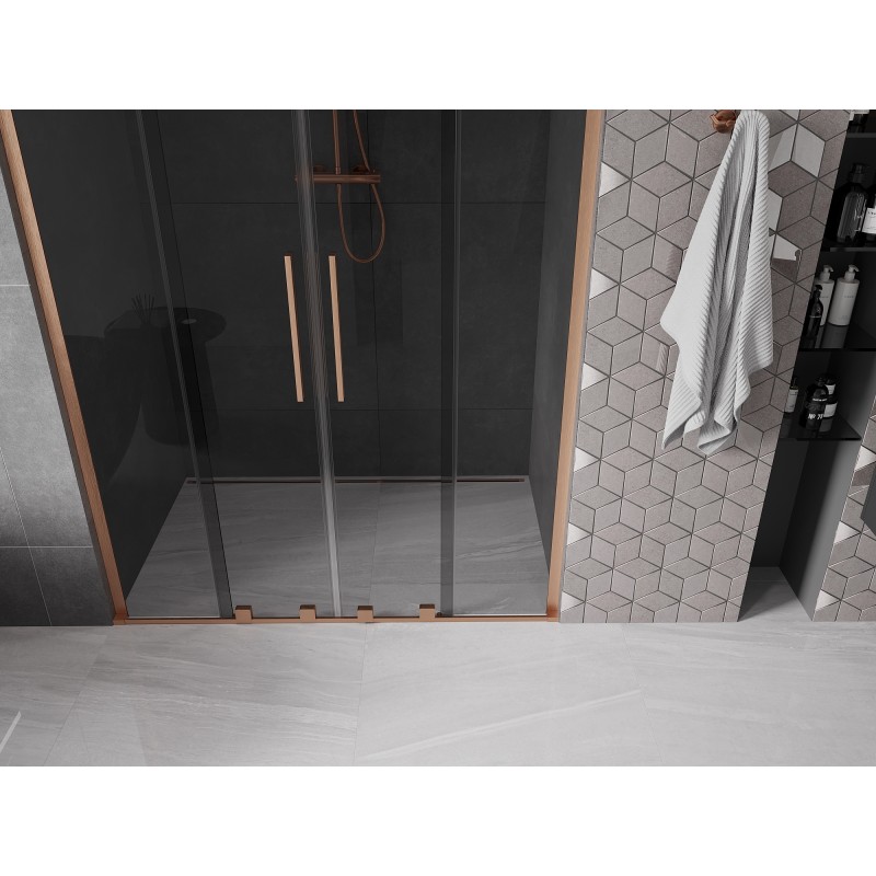 Mexen Velar L Duo porte de douche coulissantes 160 cm, graphite, cuivre brossé - 871-160-003-42-65
