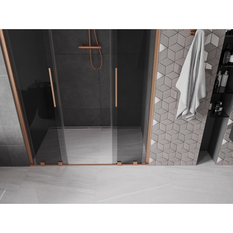 Mexen Velar L Duo porte de douche coulissantes 160 cm, graphite, cuivre brossé - 871-160-003-42-65