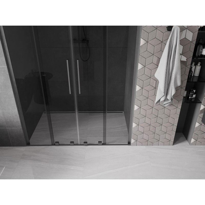 Mexen Velar L Duo portes de douche coulissantes 140 cm, graphite, gris canon brossé - 871-140-003-42-66