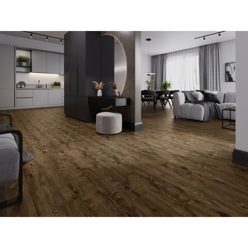 Mexen Orange Beach échantillon de panneaux vinyles 1240 x 182 mm SPC 6,5 mm, sous-couche IXPE 1,5 mm, 4 V-Fuga, Noyer - F1028-S