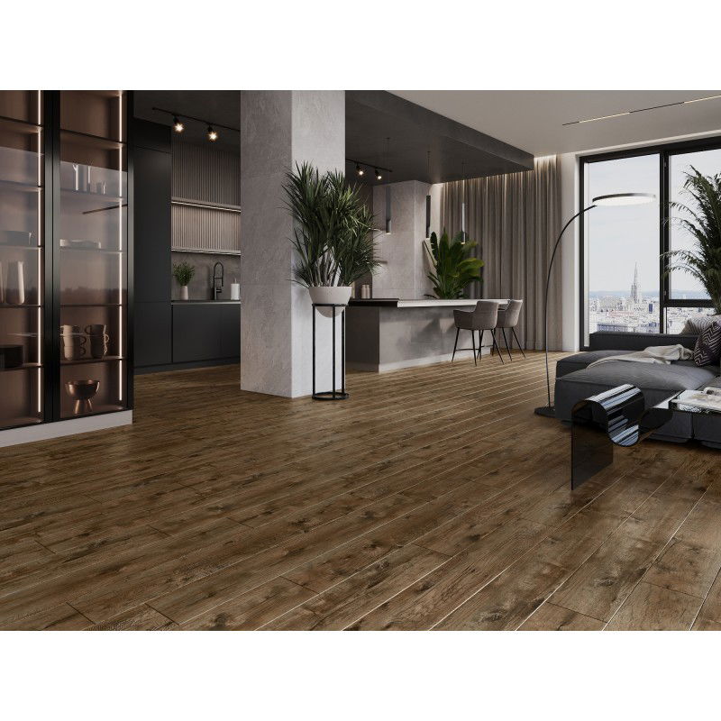 Mexen Orange Beach échantillon de panneaux vinyles 1240 x 182 mm SPC 6,5 mm, sous-couche IXPE 1,5 mm, 4 V-Fuga, Noyer - F1028-S