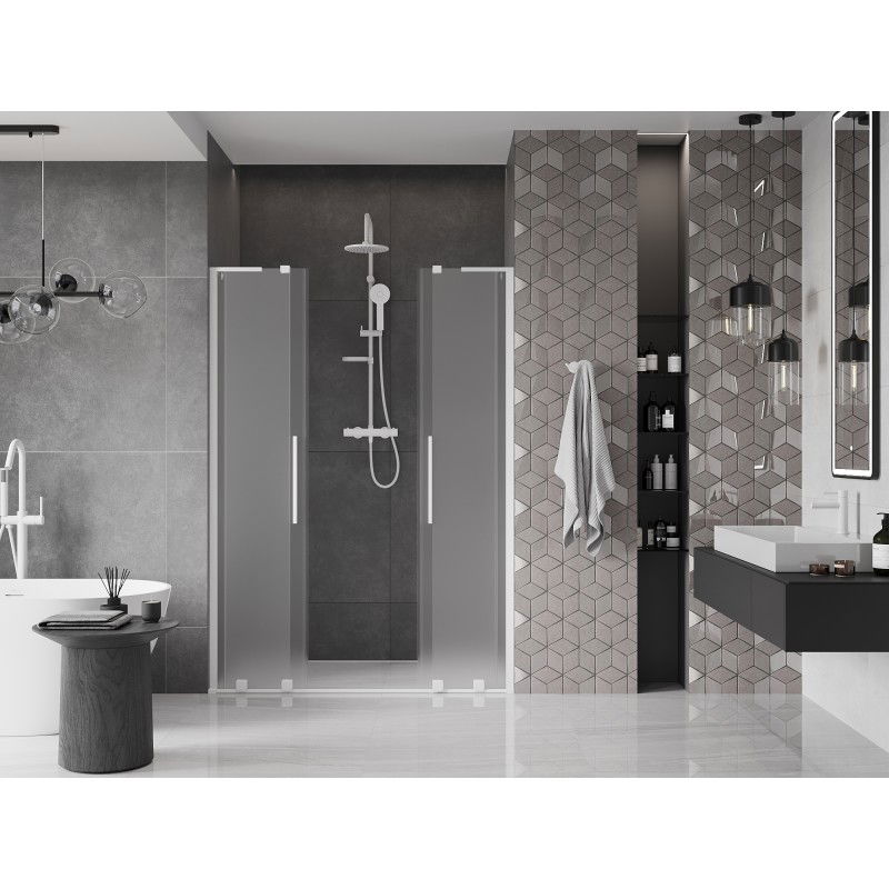 Mexen Velar L Duo porte de douche coulissantes 140 cm, givré, blanc - 871-140-003-32-20