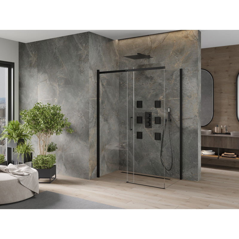 Mexen Omega cabine de douche coulissante 140 x 80 cm, transparente, noire - 825-140-080-70-00