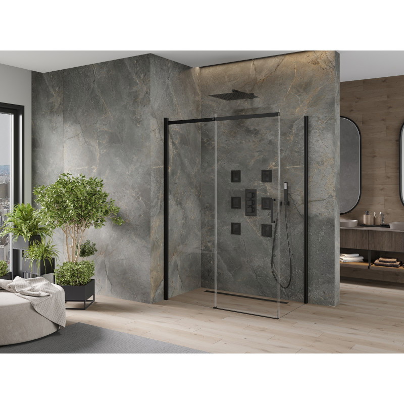 Mexen Omega cabine de douche coulissante 140 x 80 cm, transparente, noire - 825-140-080-70-00