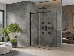 Cabine de douche coulissante Mexen Omega 140 x 80 cm, transparent, noir - 825-140-080-70-00