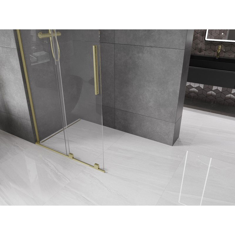 Mexen Velar L paroi de douche coulissante Walk-in 100 x 200 cm, transparente 8 mm, or brossé - 871-100-003-03-55