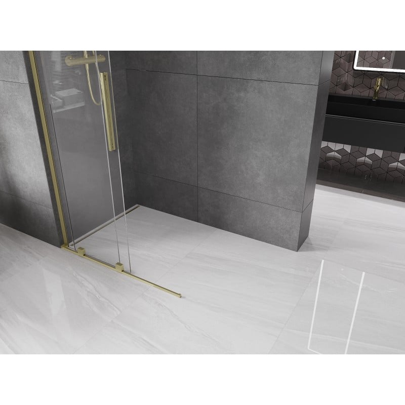 Mexen Velar L paroi de douche coulissante Walk-in 120 x 200 cm, transparent 8 mm, or brossé - 871-120-003-03-55