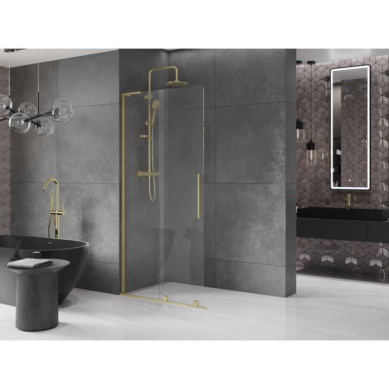 Mexen Velar L paroi de douche coulissante Walk-in 100 x 200 cm, transparente 8 mm, or brossé - 871-100-003-03-55