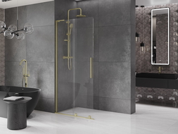 Mexen Velar L paroi de douche coulissante Walk-in 100 x 200 cm, transparent 8 mm, or brossé - 871-100-003-03-55