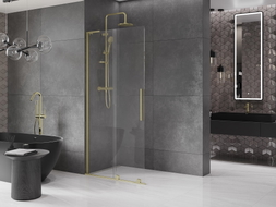 Mexen Velar L paroi de douche coulissante Walk-in 100 x 200 cm, transparente 8 mm, or brossé - 871-100-003-03-55