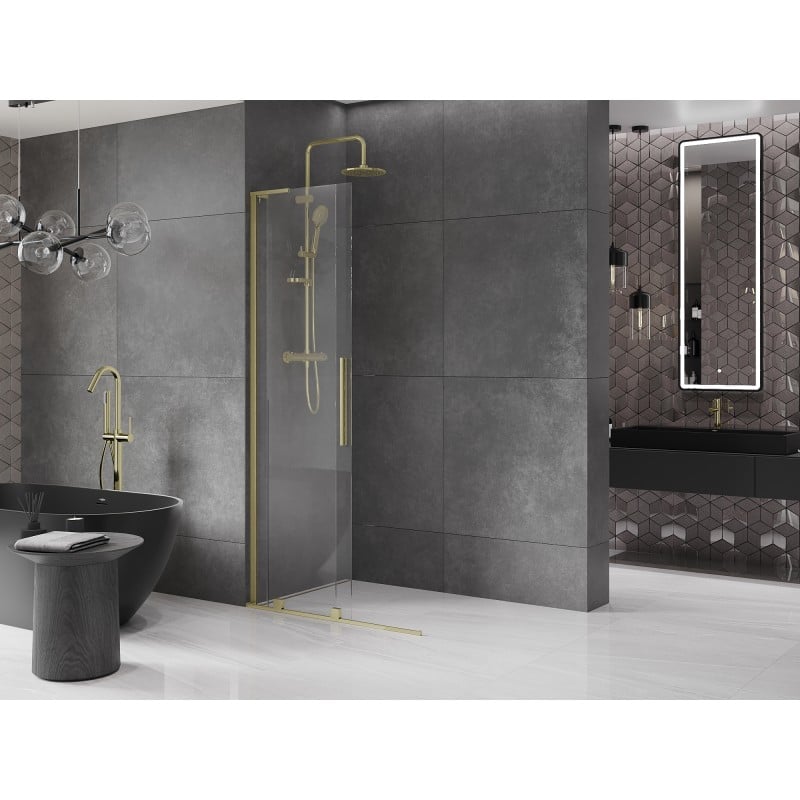 Mexen Velar L paroi de douche coulissante Walk-in 120 x 200 cm, transparent 8 mm, or brossé - 871-120-003-03-55