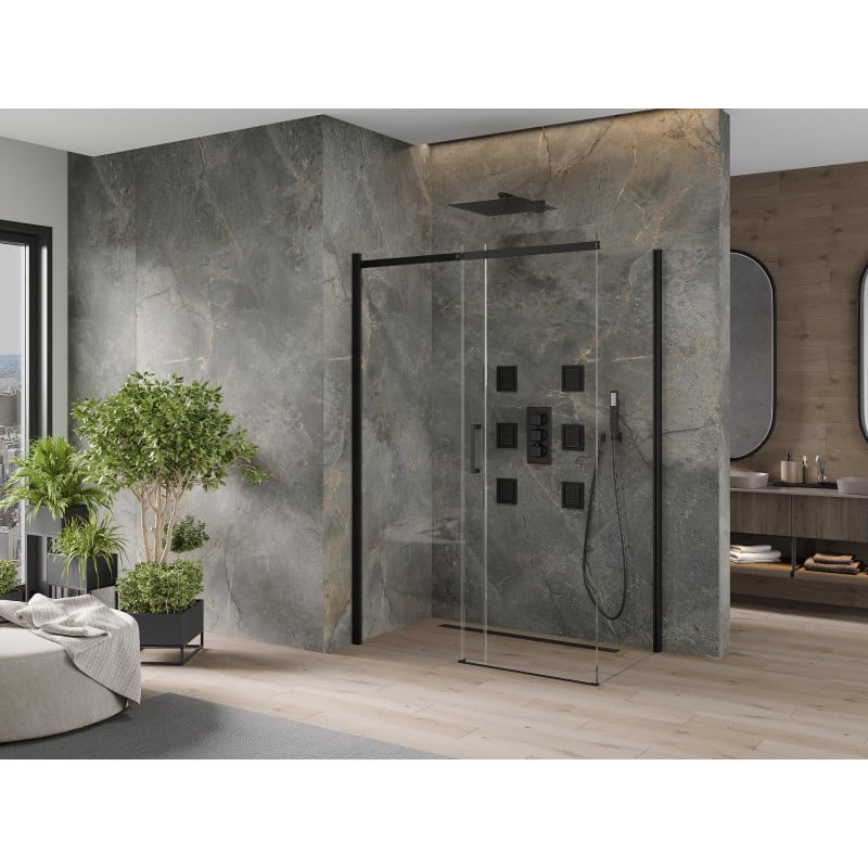 Mexen Omega cabine de douche coulissante 150 x 80 cm, transparente, noire - 825-150-080-70-00