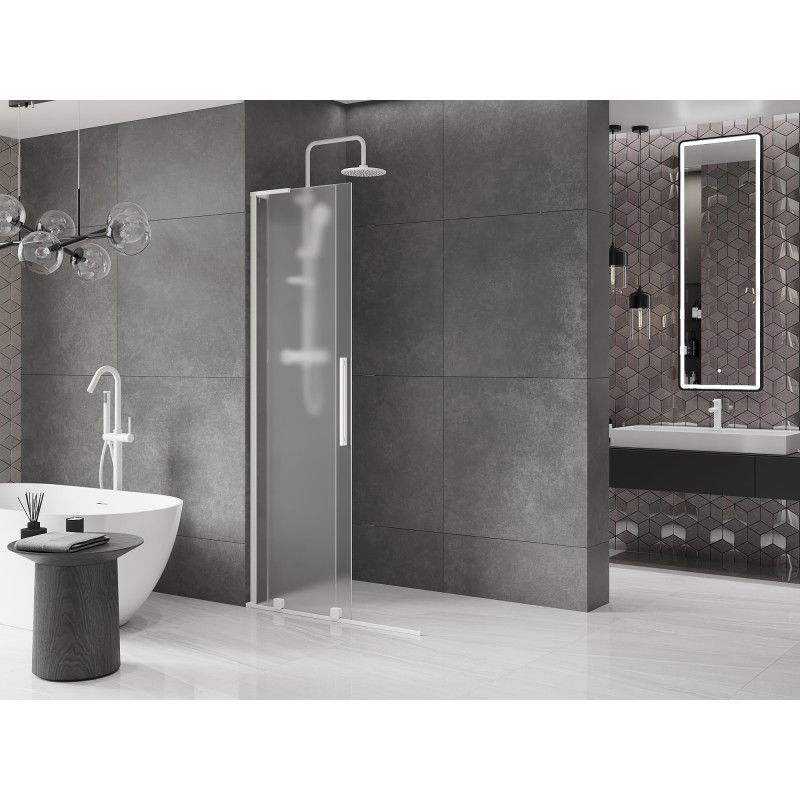Mexen Velar L paroi de douche coulissante Walk-in 90 x 200 cm, givré 8 mm, blanc - 871-090-003-33-20