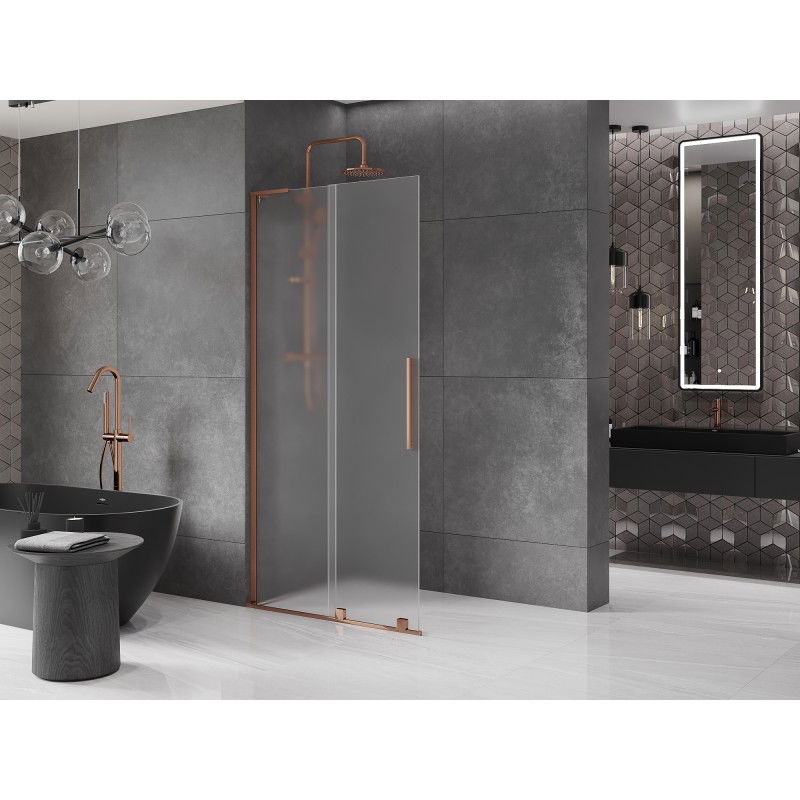 Mexen Velar L paroi de douche coulissante Walk-in 90 x 200 cm, givre 8 mm, or rose - 871-090-003-33-60