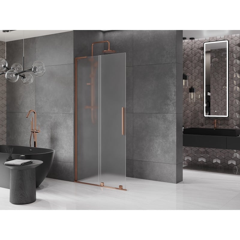 Mexen Velar L paroi de douche coulissante Walk-in 100 x 200 cm, givré 8 mm, or rose - 871-100-003-33-60