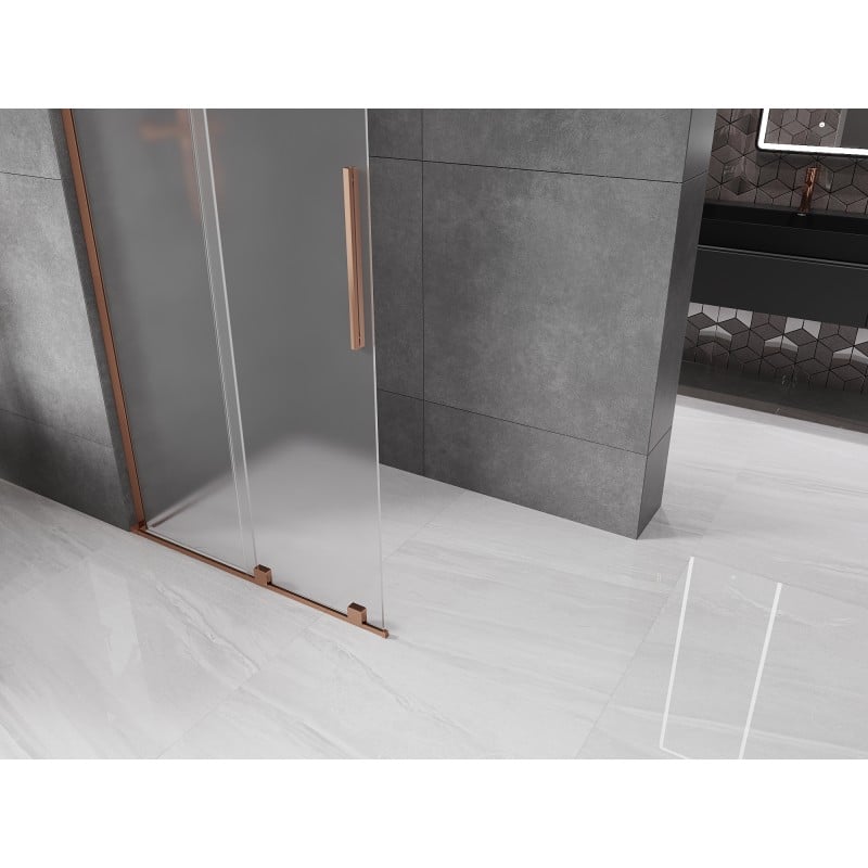 Mexen Velar L paroi de douche coulissante Walk-in 100 x 200 cm, givré 8 mm, or rose - 871-100-003-33-60