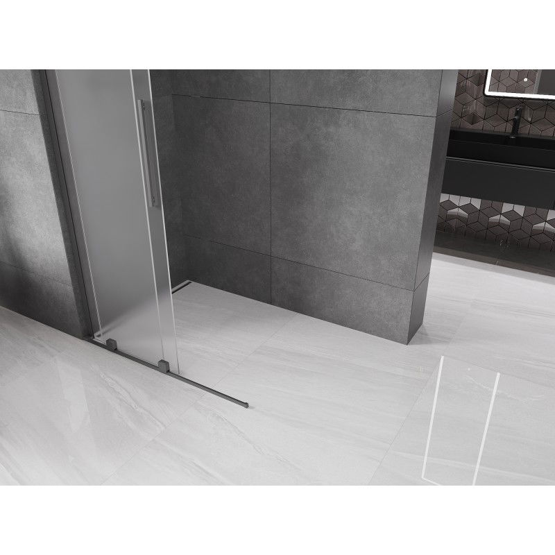 Mexen Velar L paroi de douche coulissante Walk-in 100 x 200 cm, givrée 8 mm, gun metal - 871-100-003-33-95