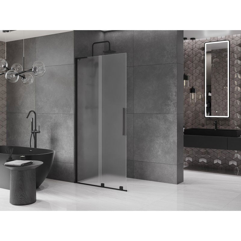 Mexen Velar L paroi de douche coulissante Walk-in 110 x 200 cm, givrée 8 mm, noire - 871-110-003-33-70