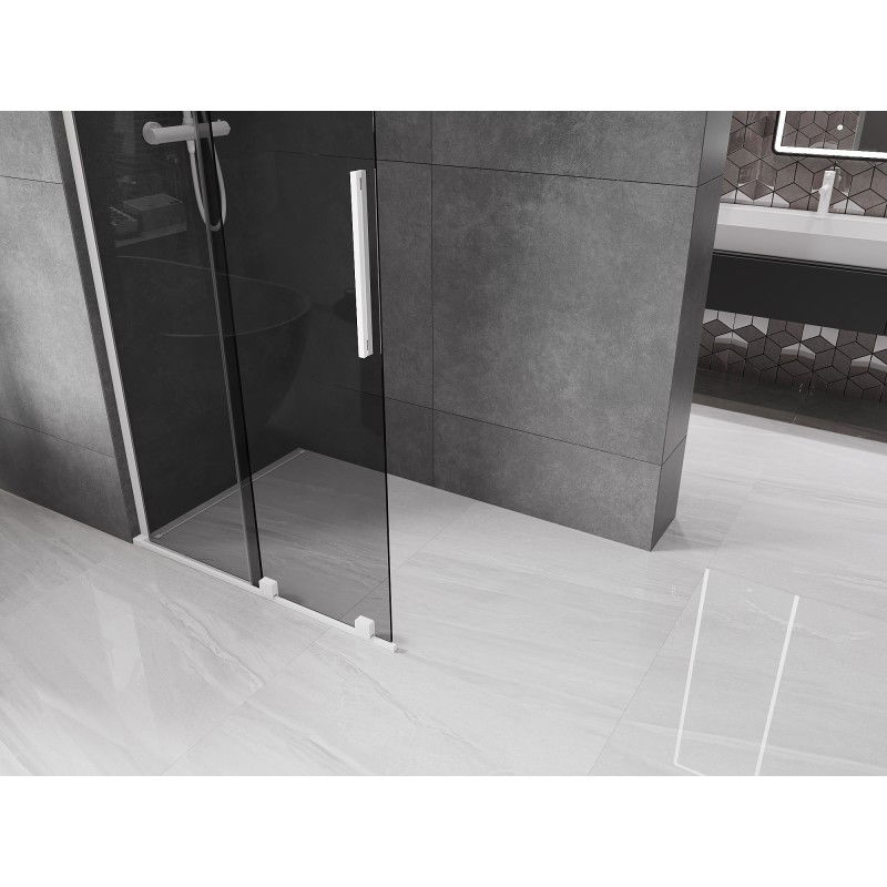 Mexen Velar L paroi de douche coulissante Walk-in 100 x 200 cm, graphite 8 mm, blanc - 871-100-003-43-20