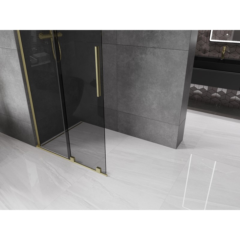 Mexen Velar L paroi de douche coulissante Walk-in 100 x 200 cm, graphite 8 mm, or brossé - 871-100-003-43-55