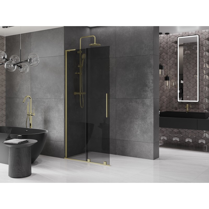 Mexen Velar L paroi de douche coulissante Walk-in 100 x 200 cm, graphite 8 mm, or brossé - 871-100-003-43-55