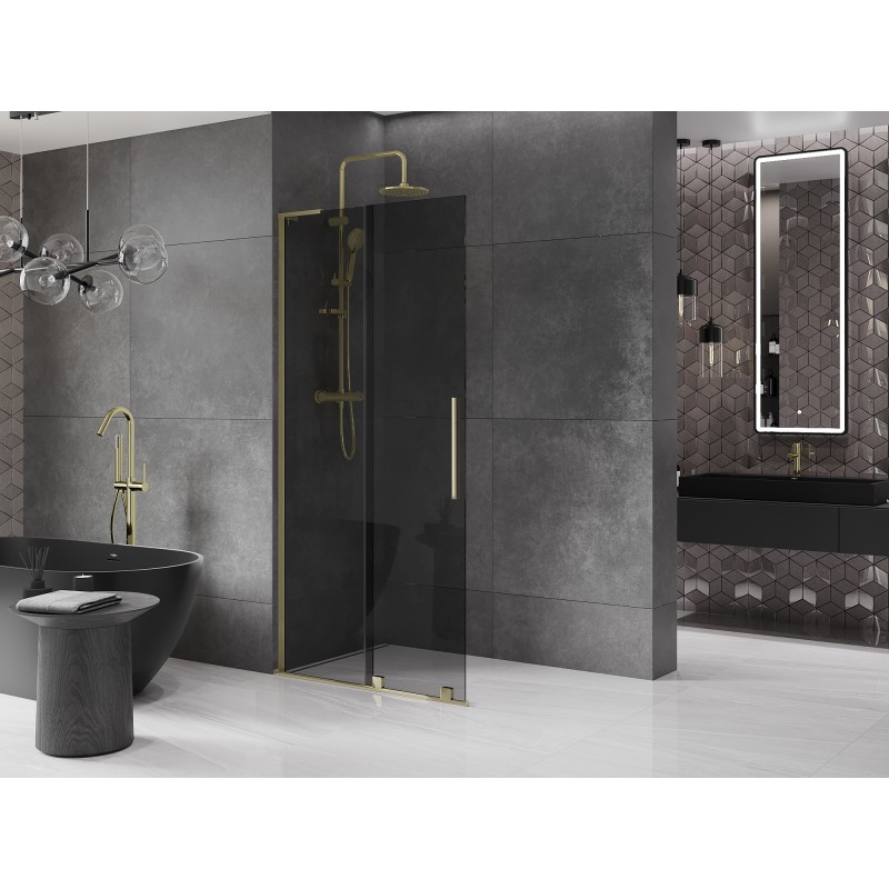 Mexen Velar L paroi de douche coulissante Walk-in 100 x 200 cm, graphite 8 mm, or - 871-100-003-43-50