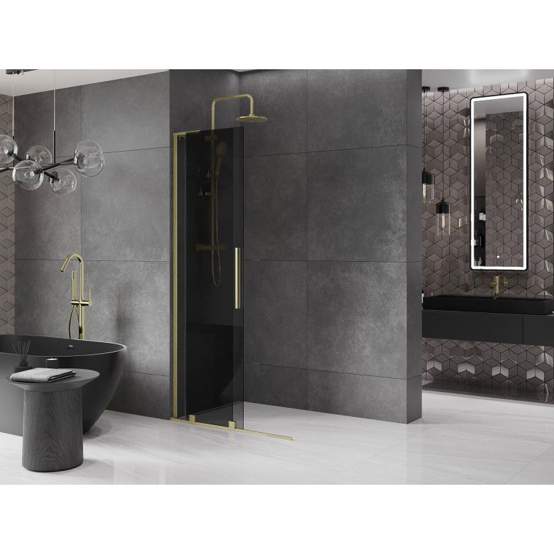 Mexen Velar L panneau de douche coulissant Walk-in 90 x 200 cm, graphite 8 mm, or brossé - 871-090-003-43-55