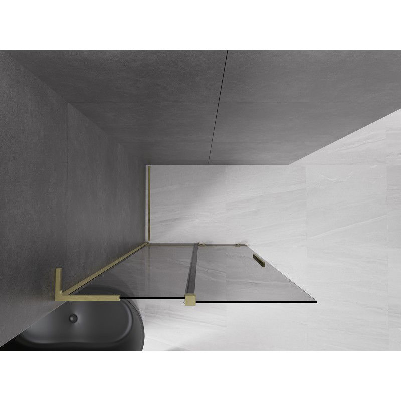 Mexen Velar L panneau de douche coulissant Walk-in 90 x 200 cm, graphite 8 mm, or brossé - 871-090-003-43-55