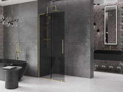 Mexen Velar L panneau de douche coulissant Walk-in 90 x 200 cm, graphite 8 mm, or brossé - 871-090-003-43-55
