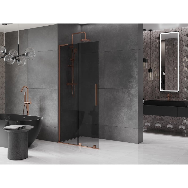 Mexen Velar L paroi de douche coulissante Walk-in 90 x 200 cm, graphite 8 mm, or rose - 871-090-003-43-60
