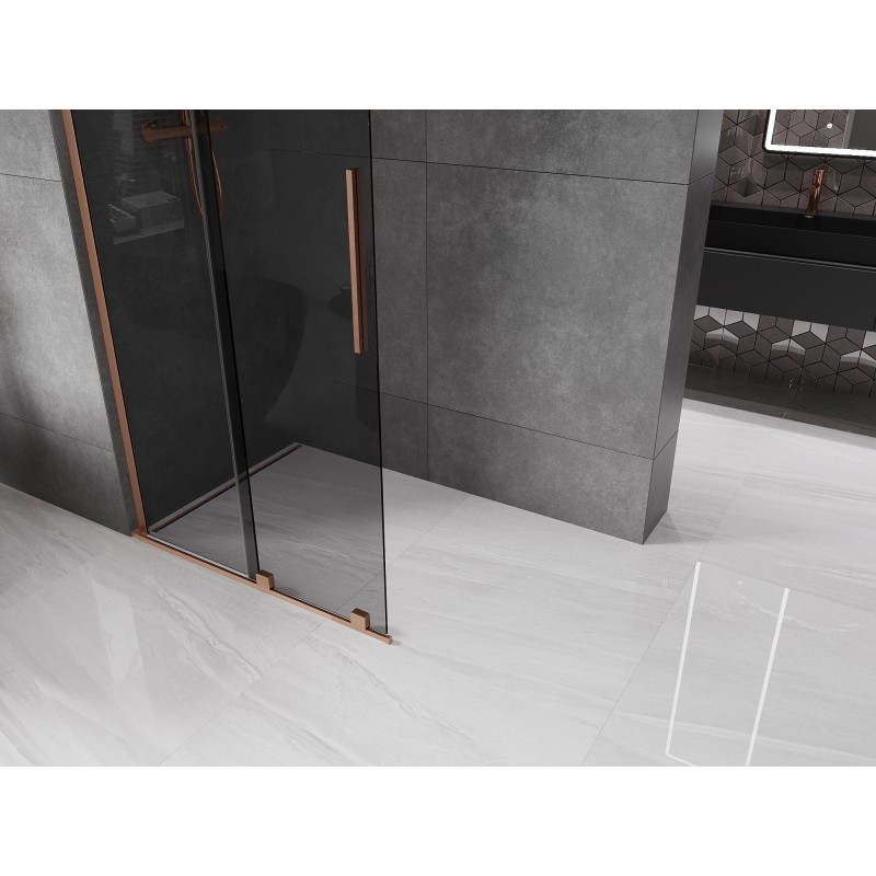Mexen Velar L paroi de douche coulissante Walk-in 90 x 200 cm, graphite 8 mm, cuivre brossé - 871-090-003-43-65