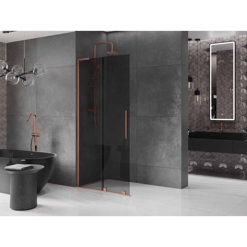 Mexen Velar L paroi de douche coulissante Walk-in 100 x 200 cm, graphite 8 mm, cuivre brossé - 871-100-003-43-65