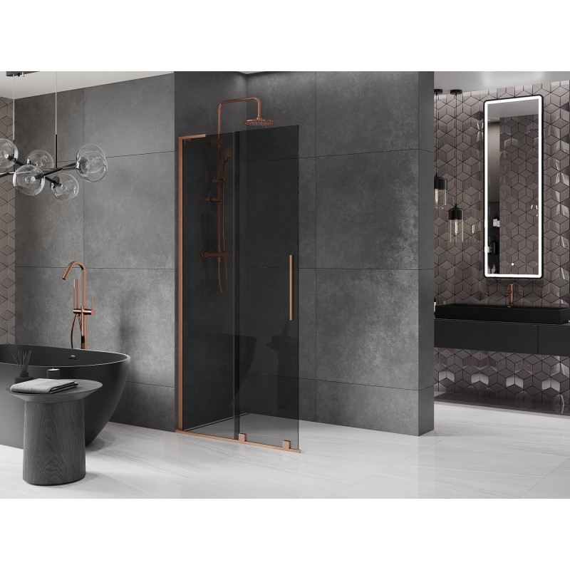 Mexen Velar L paroi de douche coulissante Walk-in 110 x 200 cm, graphite 8 mm, cuivre brossé - 871-110-003-43-65