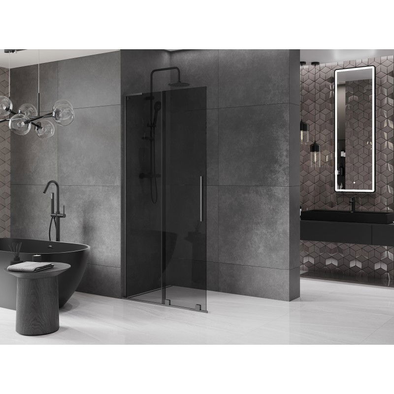Mexen Velar L paroi de douche coulissante Walk-in 100 x 200 cm, graphite 8 mm, gris pistolet brossé - 871-100-003-43-66