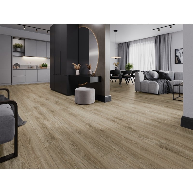 Mexen Fort Valley échantillon de panneau en vinyle SPC 6,5 mm, sous-couche IXPE 1,5 mm, 4 V-Fuga, Chêne - F1046-S