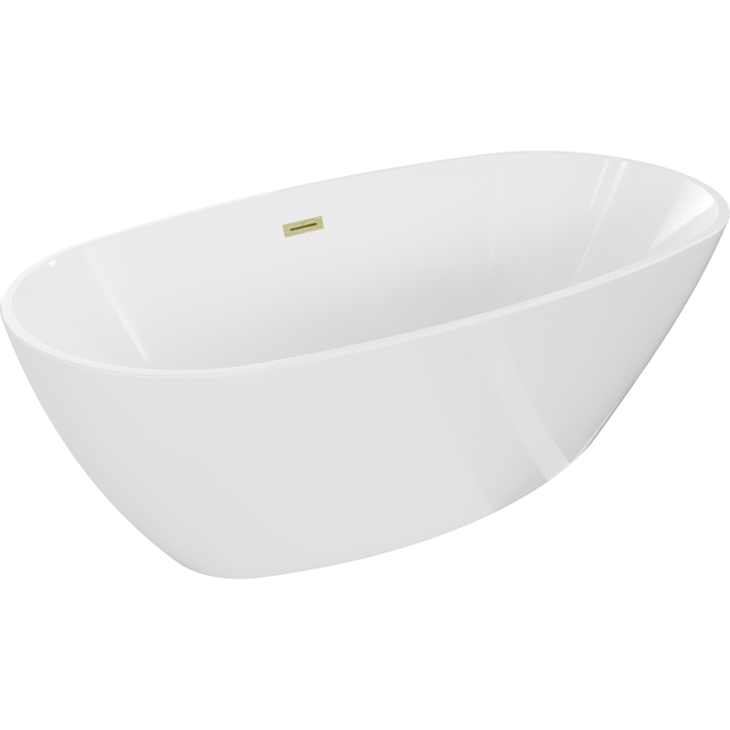 Mexen Eris baignoire autoportante 180 x 95 cm, blanche, trop-plein doré brossé - 53441809500-55