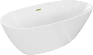 Mexen Eris baignoire autoportante 180 x 95 cm, blanche, trop-plein doré brossé - 53441809500-55